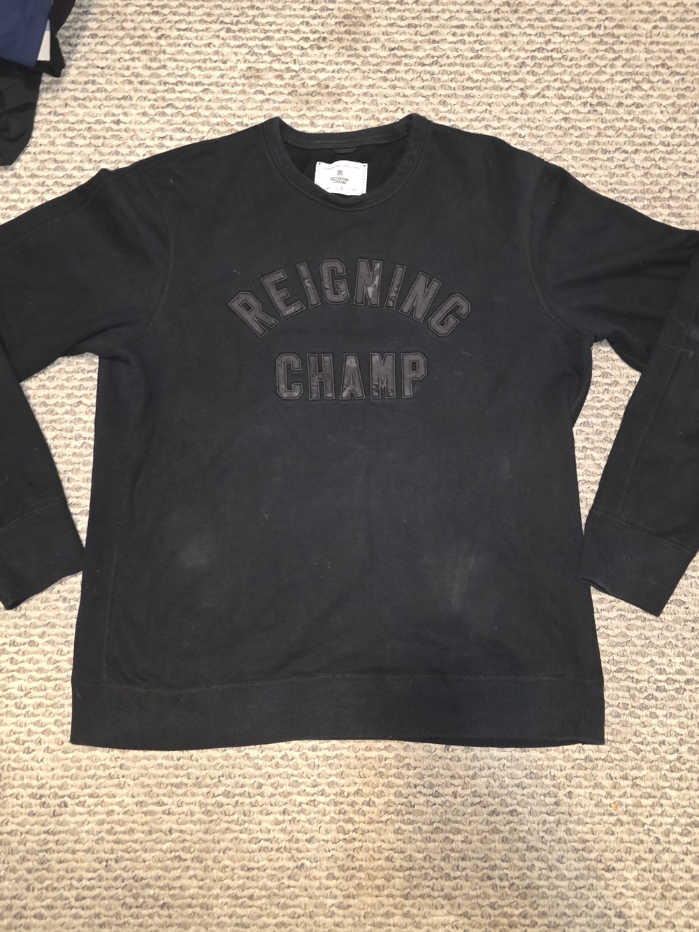 Reigning Champ Black Embossed Logo Crewneck Sweater